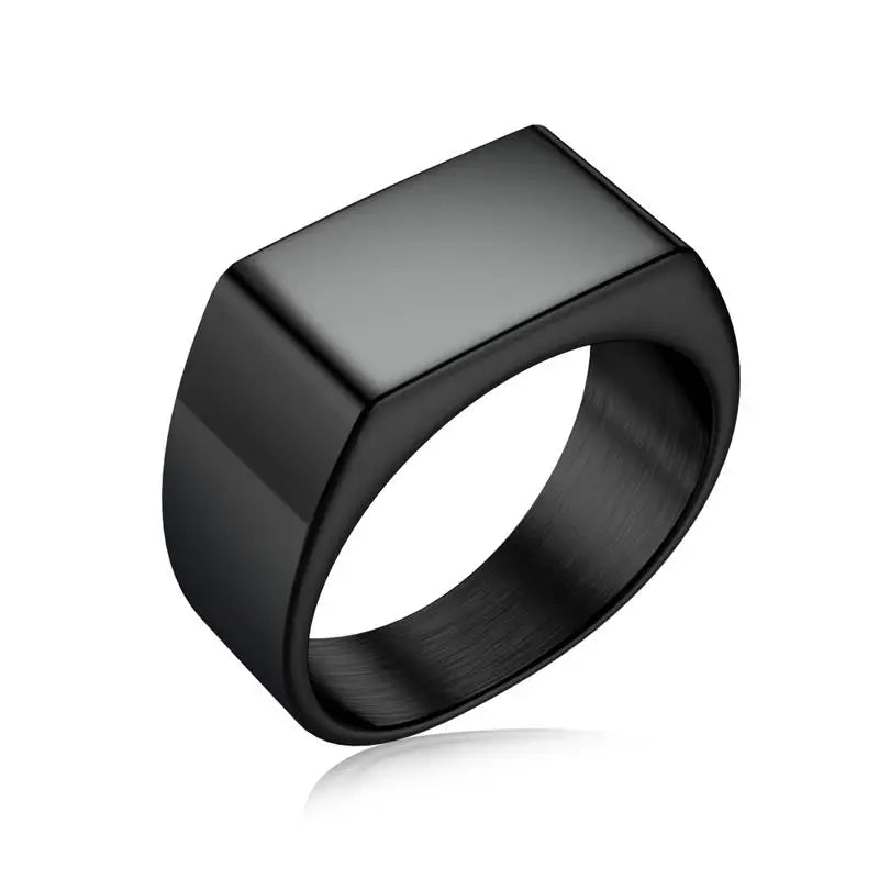 New Male Black Stone Stainless Steel Ring Silver Color Hip Hop Party Punk Rings for Men Wedding Jewelry