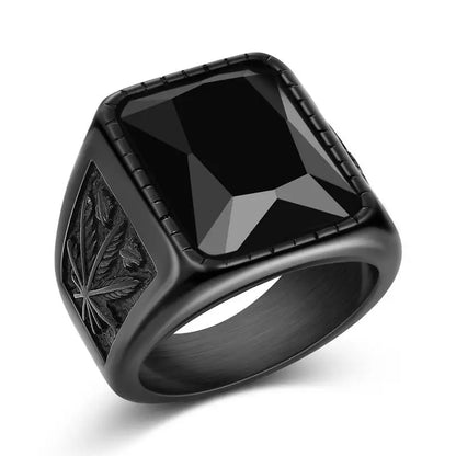 New Male Black Stone Stainless Steel Ring Silver Color Hip Hop Party Punk Rings for Men Wedding Jewelry