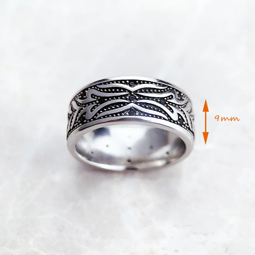 Rebellious Band Ring Black Tiger Pattern Fine Jewerly for Women Men Brand New Gift in 925 Sterling Silver