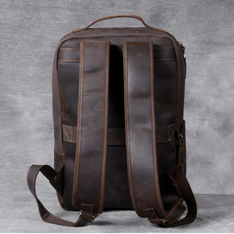 Vintage Crazy Horse Genuine Leather Backpack Men Backpack Laptop Leather Daily Bagpack Male Rucksack Trave Hiking Knapsack Large