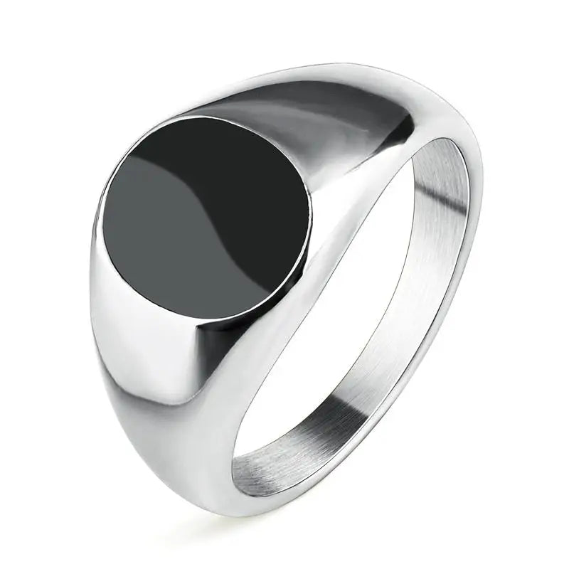 New Male Black Stone Stainless Steel Ring Silver Color Hip Hop Party Punk Rings for Men Wedding Jewelry