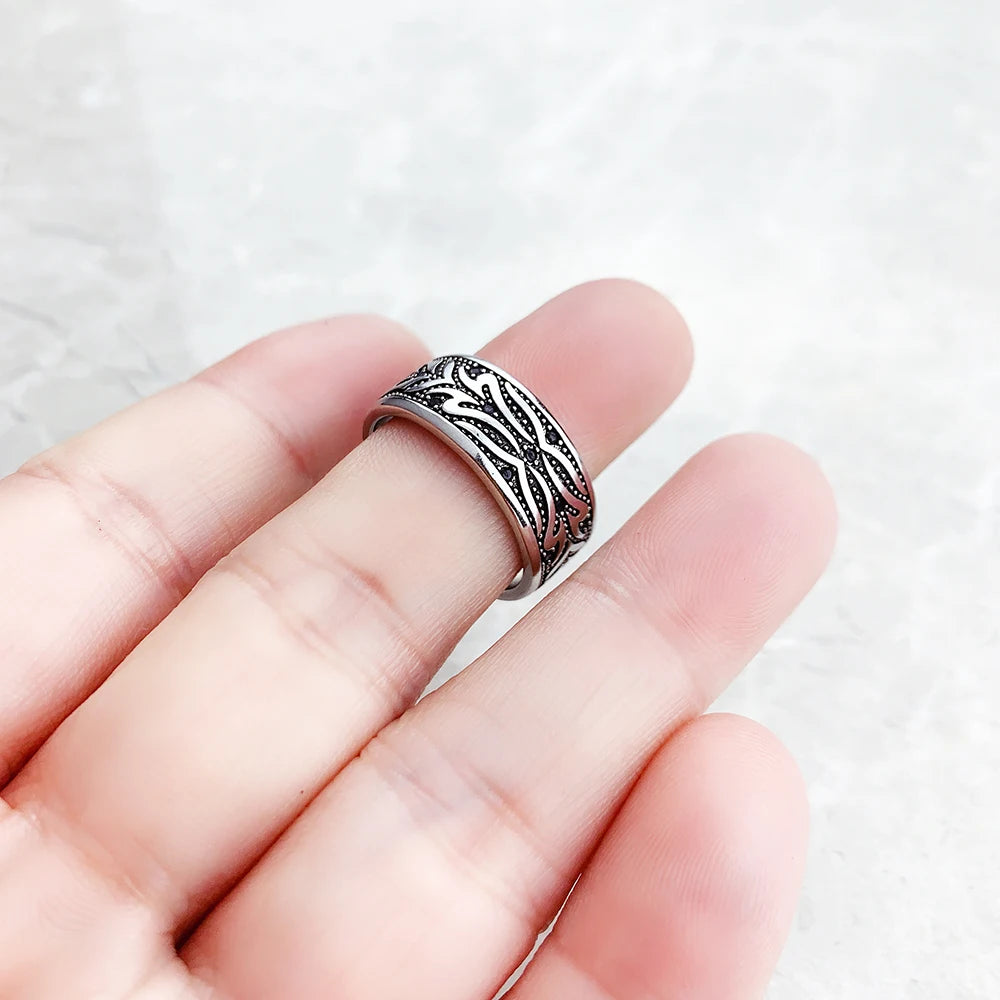 Rebellious Band Ring Black Tiger Pattern Fine Jewerly for Women Men Brand New Gift in 925 Sterling Silver