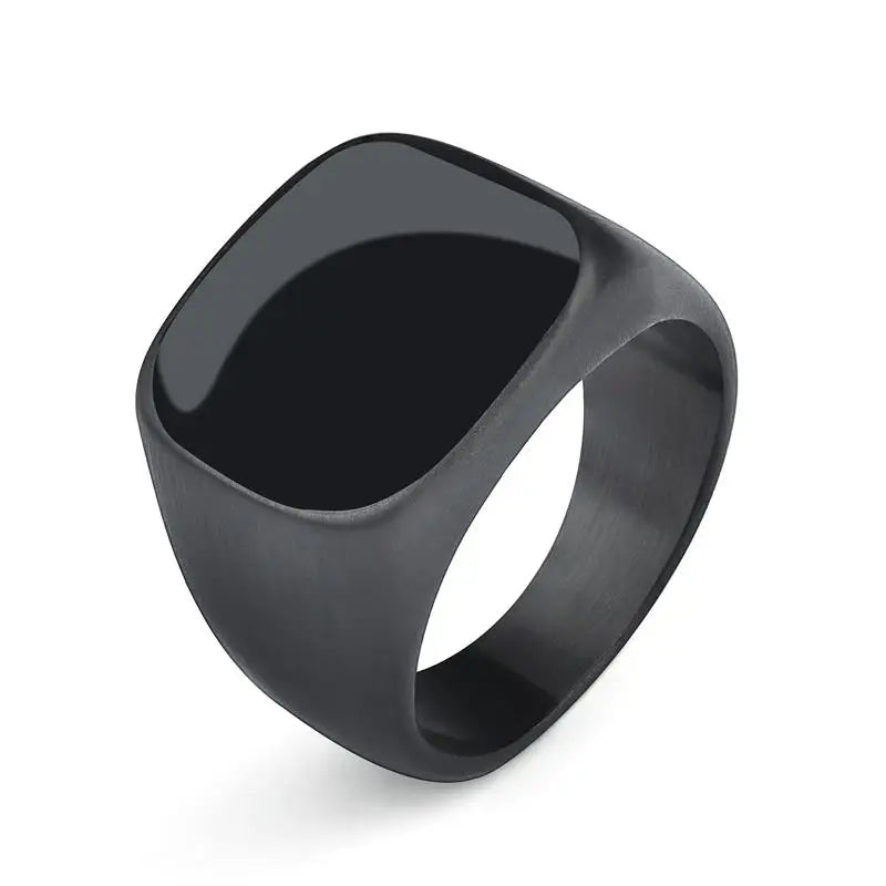 New Male Black Stone Stainless Steel Ring Silver Color Hip Hop Party Punk Rings for Men Wedding Jewelry