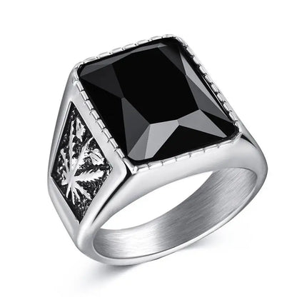 New Male Black Stone Stainless Steel Ring Silver Color Hip Hop Party Punk Rings for Men Wedding Jewelry