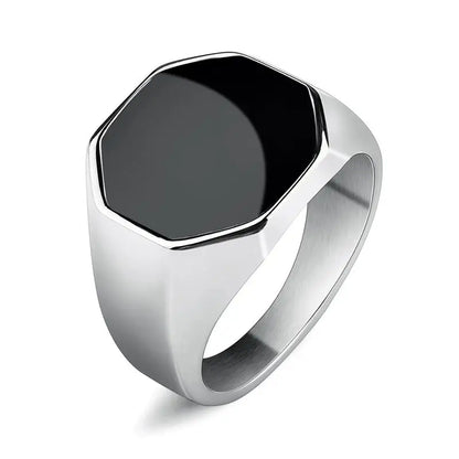 New Male Black Stone Stainless Steel Ring Silver Color Hip Hop Party Punk Rings for Men Wedding Jewelry