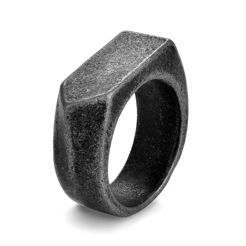 New Male Black Stone Stainless Steel Ring Silver Color Hip Hop Party Punk Rings for Men Wedding Jewelry