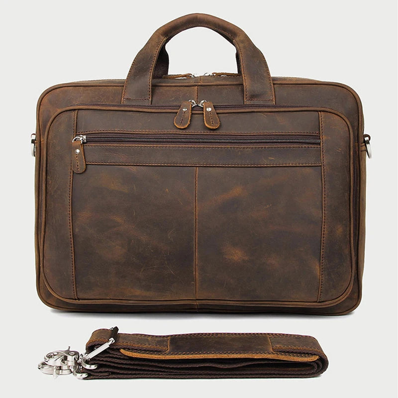 Vintage Crazy Horse Genuine Leather Briefcase Business Bag Large Leather Office Bag Male 17" Laptop Case Document File Bag M160