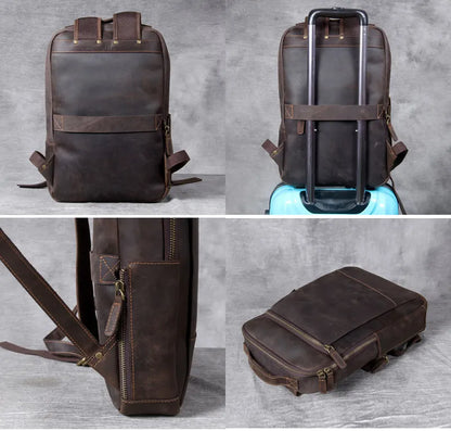 Vintage Crazy Horse Genuine Leather Backpack Men Backpack Laptop Leather Daily Bagpack Male Rucksack Trave Hiking Knapsack Large