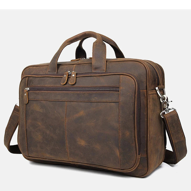 Vintage Crazy Horse Genuine Leather Briefcase Business Bag Large Leather Office Bag Male 17" Laptop Case Document File Bag M160