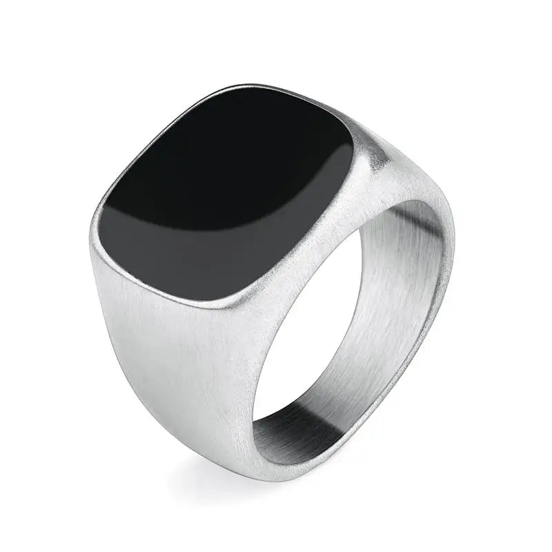 New Male Black Stone Stainless Steel Ring Silver Color Hip Hop Party Punk Rings for Men Wedding Jewelry